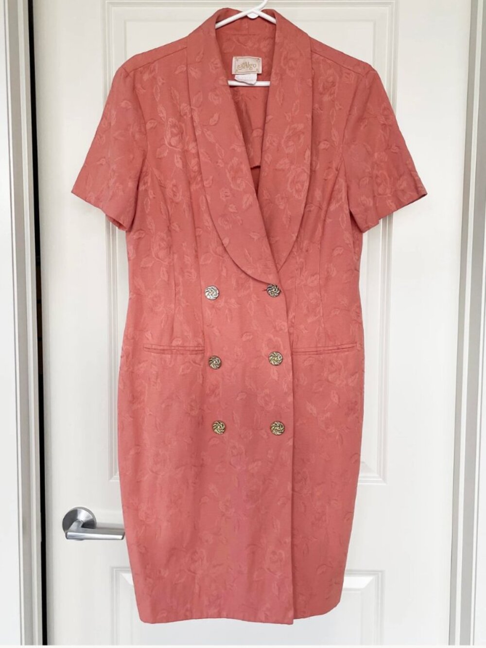 90s Vintage Orange Blazer Dress: Floral Embroidered V-neck
